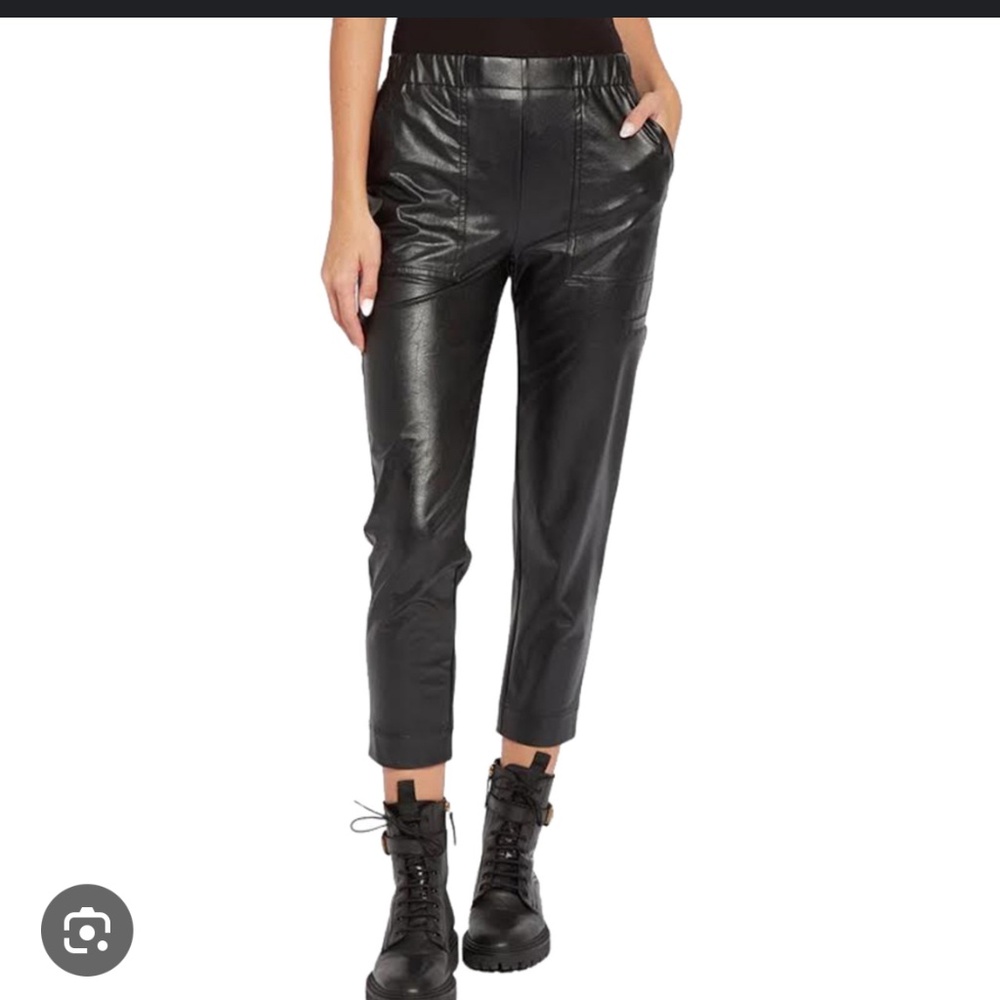 Black Leather Cropped Cargo Pants